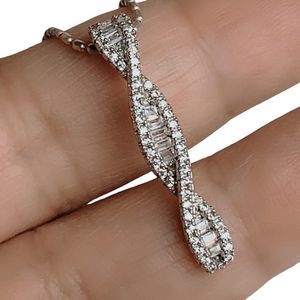 925 Sterling Silver Twisted Pendant CZ Necklace